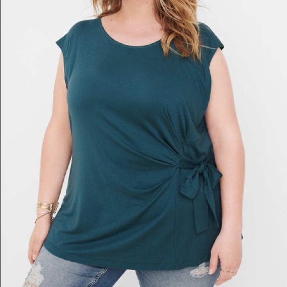 Ryllace Teal Tie the Knit Cap-Sleeve lyocell Tee size 2X